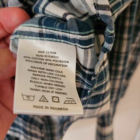 LeVI’S Western Shirt Mens Sz L Pearl Button Snaps Cowboy Blue Plaid Cotton Blend - Picture 7 of 8